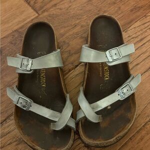 Birkenstock Metallic Silver Double Strap Sandals